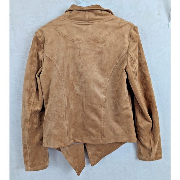 Lulus sz M Wild At Heart faux vegan suede Moto Jacket tan zips 1328 - Picture 4 of 6
